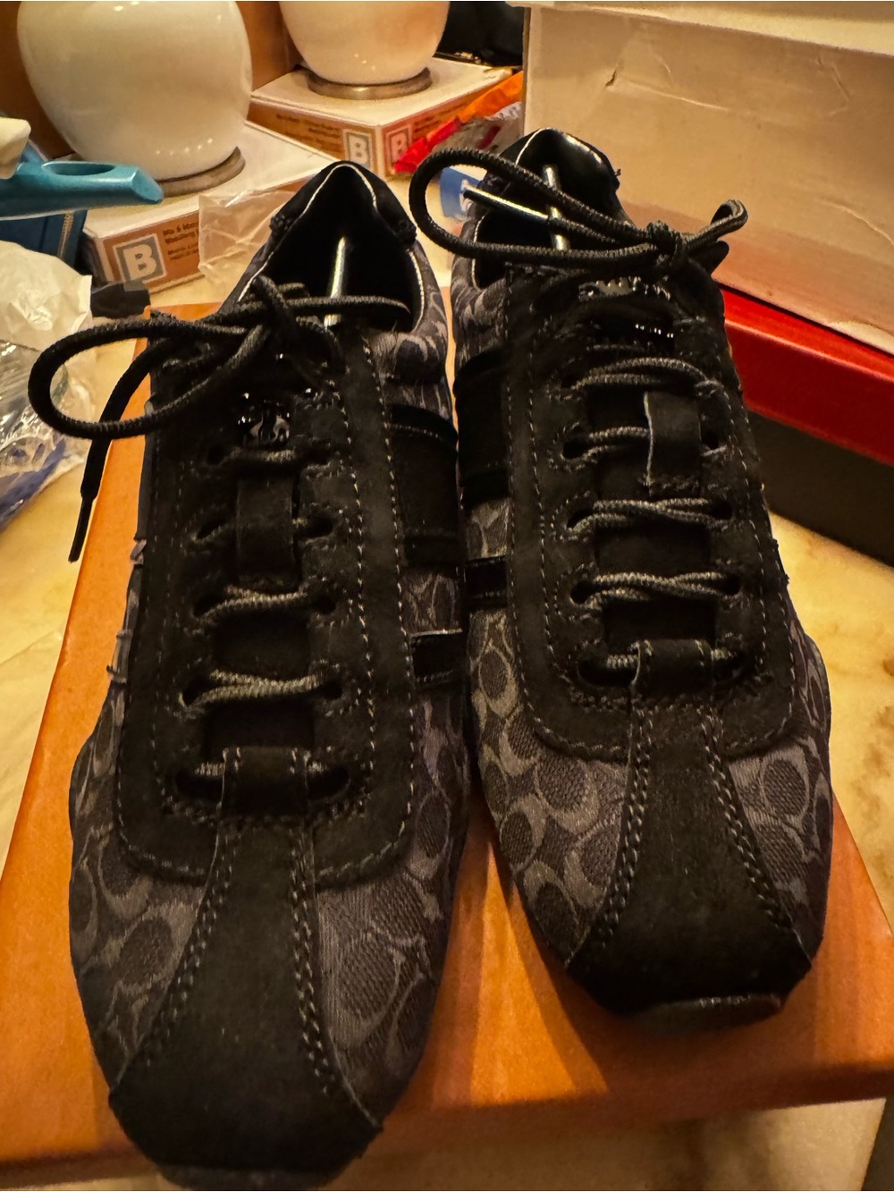 Coach Men’s Black Signature Logo & Suede Sneakers
